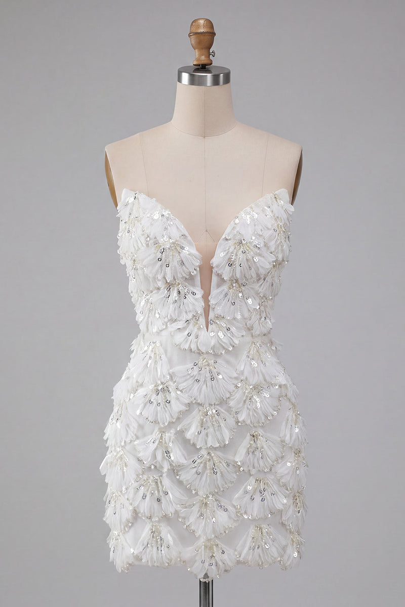 Laden Sie das Bild in den Galerie-Viewer, Ivory Sweetheart Short Bodycon Homecoming-Kleid mit Pailletten
