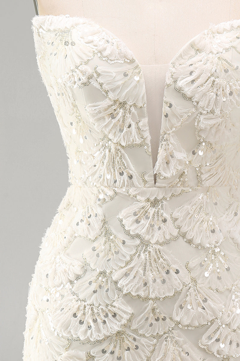 Laden Sie das Bild in den Galerie-Viewer, Ivory Sweetheart Bodycon Kurzes Abendkleid mit Pailletten