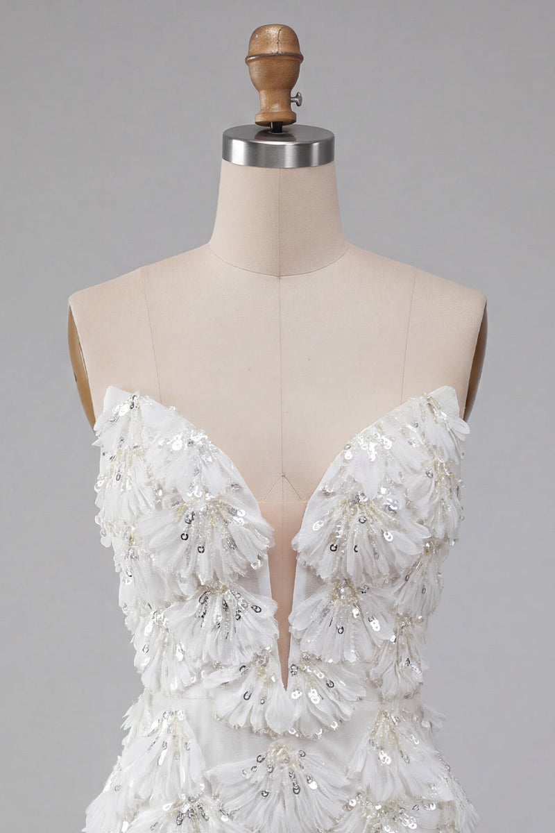 Laden Sie das Bild in den Galerie-Viewer, Ivory Sweetheart Short Bodycon Homecoming-Kleid mit Pailletten