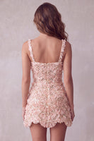 Laden Sie das Bild in den Galerie-Viewer, Elfenbein A-Linie Pailletten Kurzes Abendkleid mit quadratem Ausschnitt