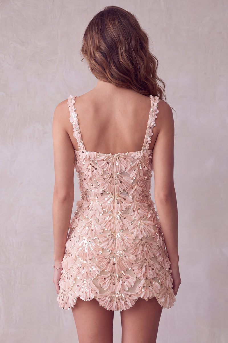 Laden Sie das Bild in den Galerie-Viewer, Elfenbein A-Linie Pailletten Kurzes Abendkleid mit quadratem Ausschnitt