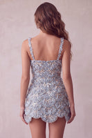Laden Sie das Bild in den Galerie-Viewer, Elfenbein A-Linie Pailletten Kurzes Abendkleid mit quadratem Ausschnitt
