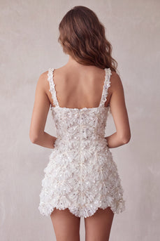 Elfenbein A-Linie Pailletten Kurzes Abendkleid mit quadratem Ausschnitt