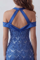 Laden Sie das Bild in den Galerie-Viewer, Königsblauer Neckholder-Bodycon Kurzer Homecoming-Kleid mit Pailletten