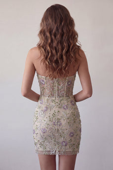 Sweetheart Dusty Sage Bodycon Floral Sheer Korsett Kurzes Abendkleid mit Strass