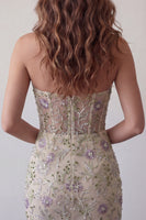Laden Sie das Bild in den Galerie-Viewer, Sweetheart Dusty Sage Bodycon Floral Sheer Korsett Kurzes Homecoming-Kleid mit Perlen