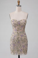Laden Sie das Bild in den Galerie-Viewer, Sweetheart Dusty Sage Bodycon Floral Sheer Korsett Kurzes Homecoming-Kleid mit Perlen
