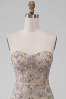Laden Sie das Bild in den Galerie-Viewer, Sweetheart Dusty Sage Bodycon Floral Sheer Korsett Kurzes Homecoming-Kleid mit Perlen