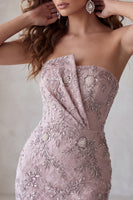 Laden Sie das Bild in den Galerie-Viewer, Trägerloses Bodycon-Perlmutt, gefaltetes kurzes Homecoming-Kleid mit Perlen