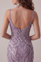 Laden Sie das Bild in den Galerie-Viewer, Lila Bodycon Spaghettiträger Kurzes Homecoming-Kleid mit Pailletten