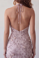 Laden Sie das Bild in den Galerie-Viewer, Nebelhalshals Bodycon Pearl Floral Short Homecoming Kleid mit Perlen
