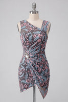 Laden Sie das Bild in den Galerie-Viewer, Schwarzes Bodycon-Floral-Falten-Kurzes Homecoming-Kleid mit Stickerei