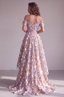 Laden Sie das Bild in den Galerie-Viewer, Rosa 3D-Blumenapplikationen A-Linie Off-the-shoulder Korsett Langes Festkleid