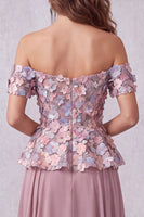 Laden Sie das Bild in den Galerie-Viewer, Vintage-Mauve 3D-Blumenapplikationen A-Linie Off-the-shoulder Formelle Kleid