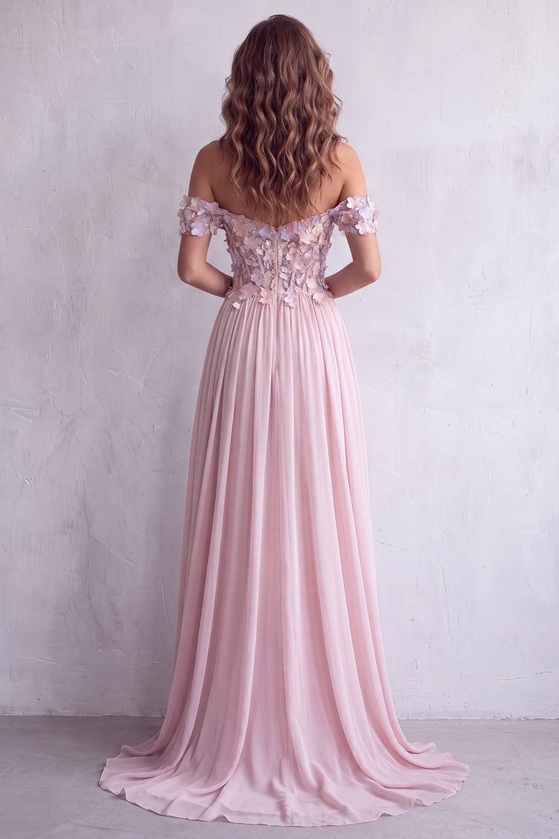 Laden Sie das Bild in den Galerie-Viewer, Hellrosa A-Linie Korsett Langes Festkleid mit 3D-Blumenapplikationen