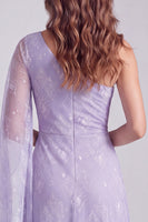 Laden Sie das Bild in den Galerie-Viewer, Flieder A-Linie Perlen Abendkleid mit einer Schulter und Seitenumhang