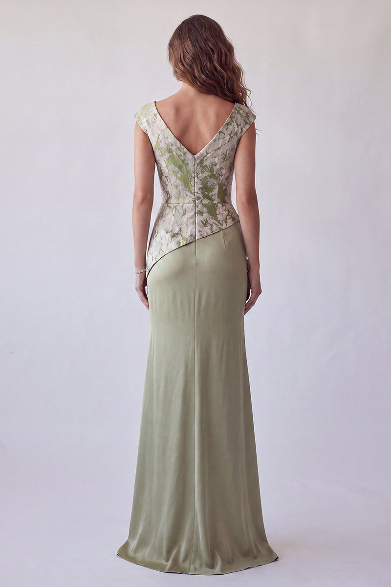 Laden Sie das Bild in den Galerie-Viewer, Hellgrünes 3D-Blumen Meerjungfrauen Krempel Ärmel Abendkleid