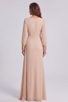 Champagner Pailletten Blumen Asymmetrisches Festliches Kleid mit Seitenband