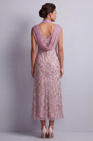 Laden Sie das Bild in den Galerie-Viewer, Vintage-Mauve-Halterhals-Scheiden, Pailletten, geblümtes langes Mutter-der-Braut-Kleid