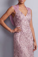 Laden Sie das Bild in den Galerie-Viewer, Vintage-Mauve-Halterhals-Scheiden, Pailletten, geblümtes langes Mutter-der-Braut-Kleid