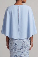 Laden Sie das Bild in den Galerie-Viewer, Bodycon Himmelblau Rundhals-Pailletten Blumenkleid Mutter der Braut mit Umhangärmeln