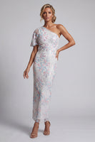 Laden Sie das Bild in den Galerie-Viewer, Weiße geblümte Pailletten-Bodycon, ein schulterlanges Mutter-der-Braut-Kleid