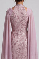 Laden Sie das Bild in den Galerie-Viewer, Nebelhals-Neckholder-Pailletten A-Linie florales Midi-Kleid Mutter der Braut mit Umhangärmeln