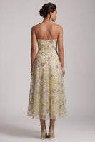 Laden Sie das Bild in den Galerie-Viewer, A-Linie staubige Salbei, trägerlose Pailletten, florale Midi-Mutter der Braut, Kleid