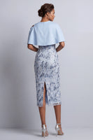 Laden Sie das Bild in den Galerie-Viewer, Himmelblaue Blumen-Bodycon-Pailletten Midi-Mutter-der-Braut-Kleid mit Taschen