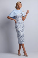 Laden Sie das Bild in den Galerie-Viewer, Himmelblaue Blumen-Bodycon-Pailletten Midi-Mutter-der-Braut-Kleid mit Taschen