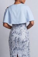 Laden Sie das Bild in den Galerie-Viewer, Himmelblaue Blumen-Bodycon-Pailletten Midi-Mutter-der-Braut-Kleid mit Taschen