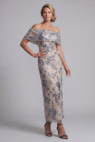 Laden Sie das Bild in den Galerie-Viewer, Marineblau, schulterlose, bodycon Pailletten, floral, langes Mutter-der-Braut-Kleid mit Schlitz