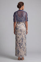 Laden Sie das Bild in den Galerie-Viewer, Marineblauer Blumen-Bodycon Pailletten Lange Mutter der Braut Kleid mit Umhang