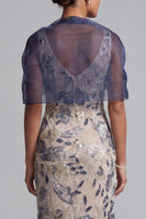 Laden Sie das Bild in den Galerie-Viewer, Marineblauer Blumen-Bodycon Pailletten Lange Mutter der Braut Kleid mit Umhang