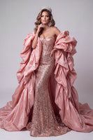 Laden Sie das Bild in den Galerie-Viewer, Sweetheart Pink Meerjungfrau-Korsett Pailletten Langes Pageant-Kleid mit Rüschen-Schleppe