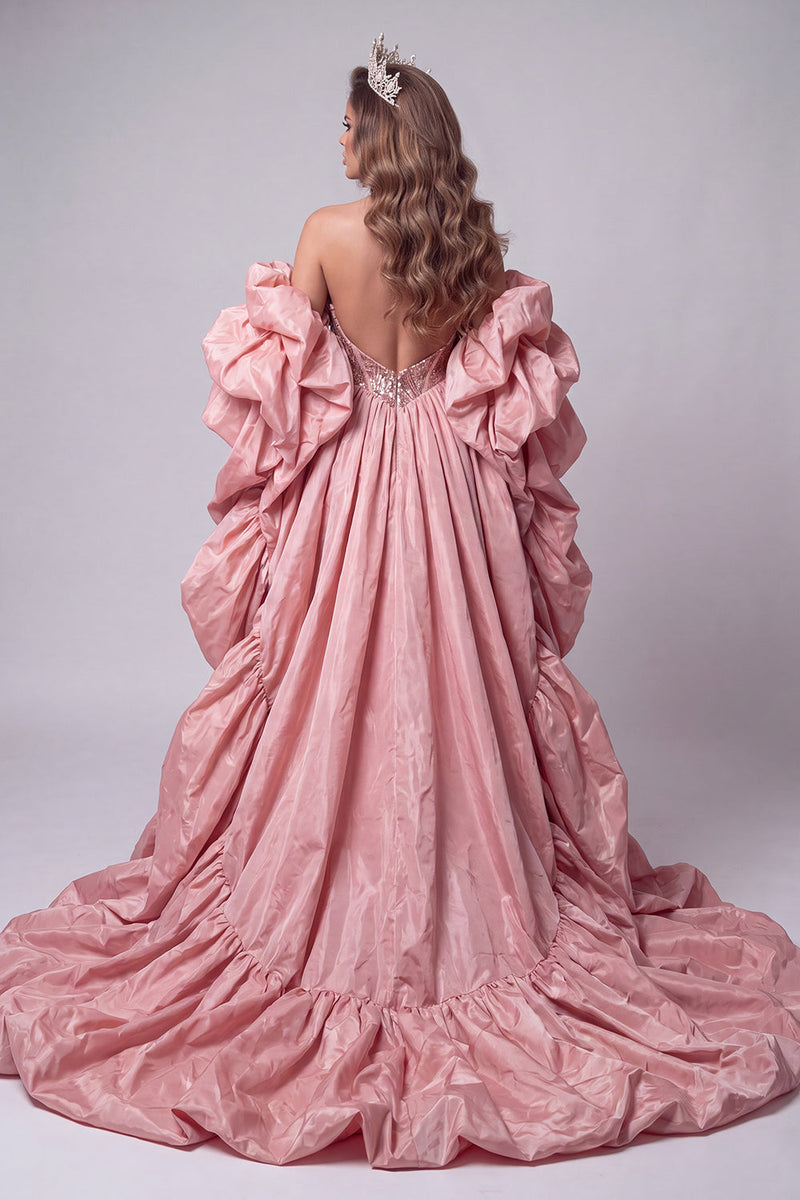 Laden Sie das Bild in den Galerie-Viewer, Sweetheart Pink Meerjungfrau-Korsett Pailletten Langes Pageant-Kleid mit Rüschen-Schleppe