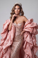 Laden Sie das Bild in den Galerie-Viewer, Sweetheart Pink Meerjungfrau-Korsett Pailletten Langes Pageant-Kleid mit Rüschen-Schleppe