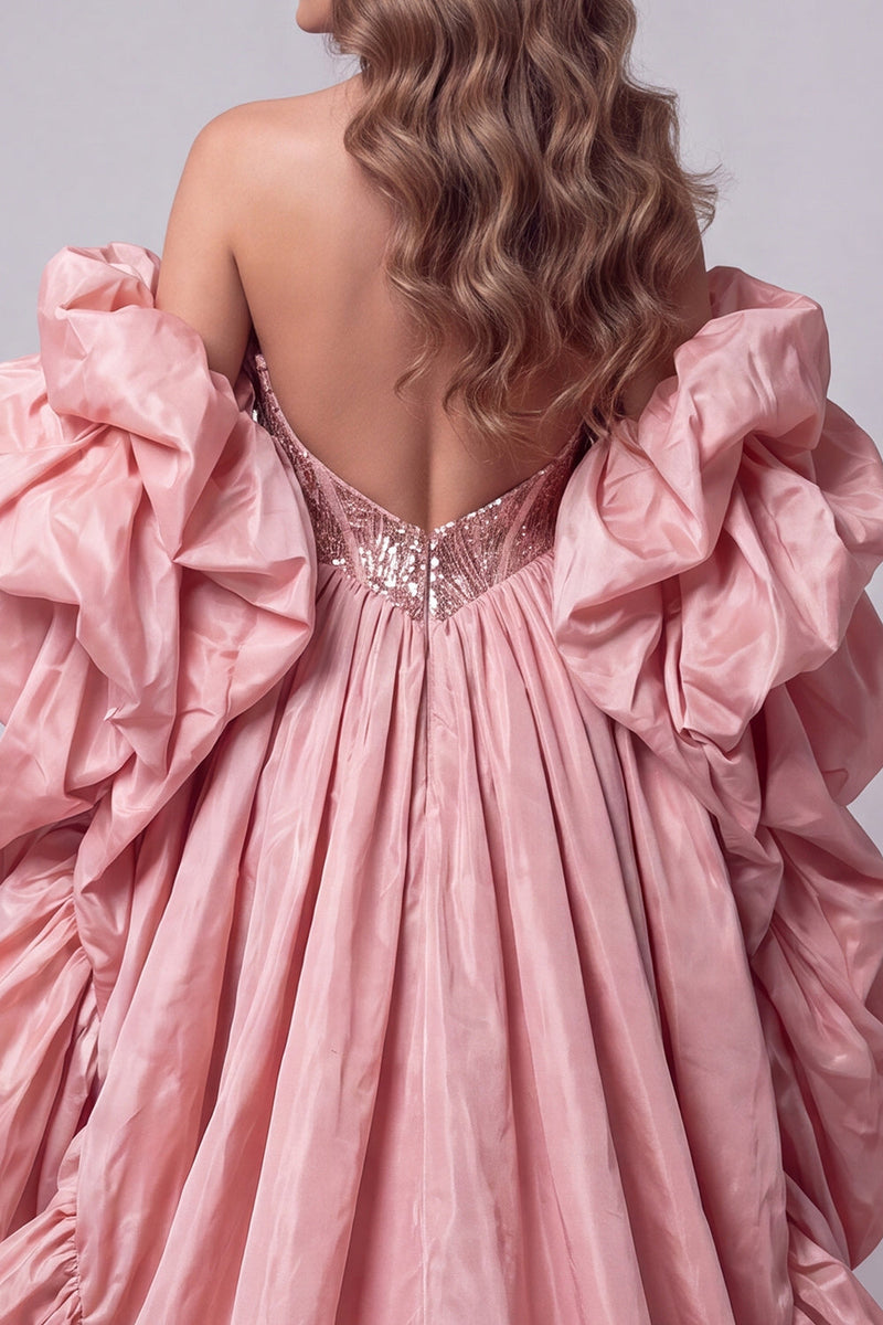 Laden Sie das Bild in den Galerie-Viewer, Sweetheart Pink Meerjungfrau-Korsett Pailletten Langes Pageant-Kleid mit Rüschen-Schleppe