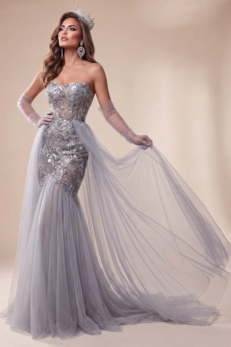 Laden Sie das Bild in den Galerie-Viewer, Sweetheart Dusty Blue Sequins Meerjungfrauen-Langes Pageant-Kleid mit Schleppe