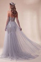 Laden Sie das Bild in den Galerie-Viewer, Sweetheart Dusty Blue Sequins Meerjungfrauen-Langes Pageant-Kleid mit Schleppe