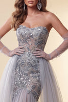 Laden Sie das Bild in den Galerie-Viewer, Sweetheart Dusty Blue Sequins Meerjungfrauen-Langes Pageant-Kleid mit Schleppe