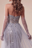 Laden Sie das Bild in den Galerie-Viewer, Sweetheart Dusty Blue Sequins Meerjungfrauen-Langes Pageant-Kleid mit Schleppe
