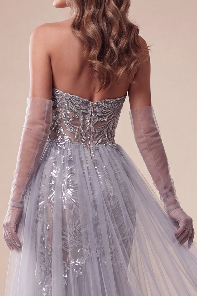 Laden Sie das Bild in den Galerie-Viewer, Sweetheart Dusty Blue Sequins Meerjungfrauen-Langes Pageant-Kleid mit Schleppe