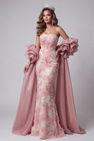 Laden Sie das Bild in den Galerie-Viewer, Trägerloses, pinkes Meerjungfrauen-Perlen-Lange-Pageant-Kleid mit Schleppe