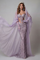 Laden Sie das Bild in den Galerie-Viewer, Fliederfarbene Spaghettiträger, Meerjungfrauen-Pailletten-Ausschnitt, langes Pageant-Kleid