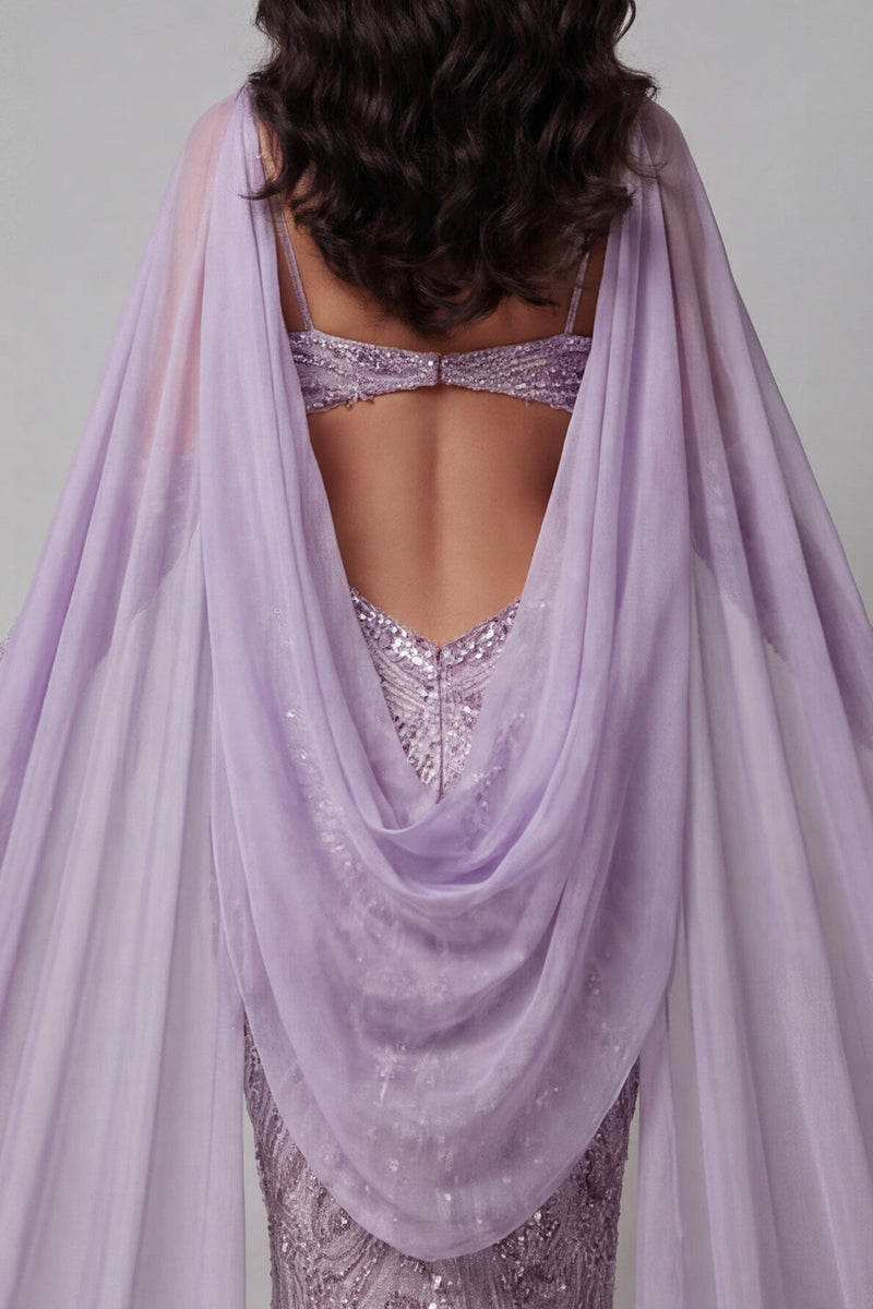 Laden Sie das Bild in den Galerie-Viewer, Fliederfarbene Spaghettiträger, Meerjungfrauen-Pailletten-Ausschnitt, langes Pageant-Kleid