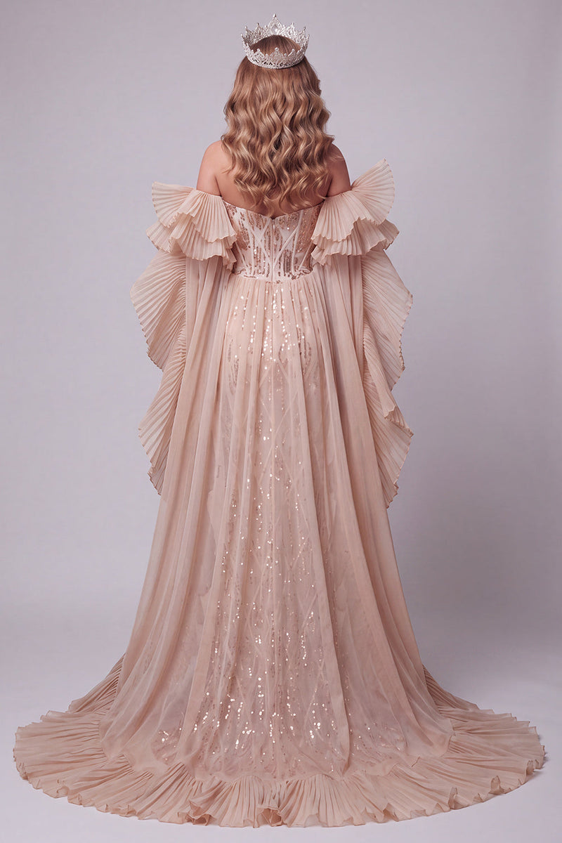 Laden Sie das Bild in den Galerie-Viewer, Champagner-Sweetheart Meerjungfrauen-Pailletten Langes Pageant-Kleid mit Schleppe