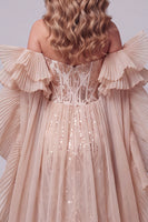Laden Sie das Bild in den Galerie-Viewer, Champagner-Sweetheart Meerjungfrauen-Pailletten Langes Pageant-Kleid mit Schleppe