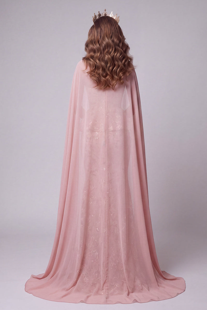 Laden Sie das Bild in den Galerie-Viewer, Sweetheart Blush Meerjungfrauen-Floral-Pailletten-Pailletten-Kleid mit Umhang