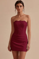 Laden Sie das Bild in den Galerie-Viewer, Trägerloses Weißes Bodycon Mini Standesamt Kleid mit Spitze